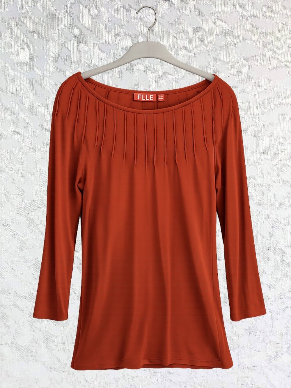 Elle Rust Pima Cotton/Modal Pintuck Blouse 3/4 Sleeve Soft Knit Women's Medium